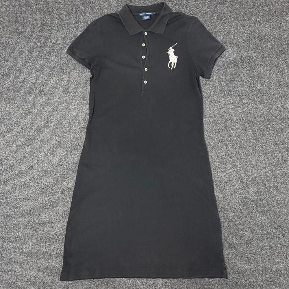 Polo Ralph Lauren Black Polo Dress Big Pony Pima Cotton Vintage Womens Large